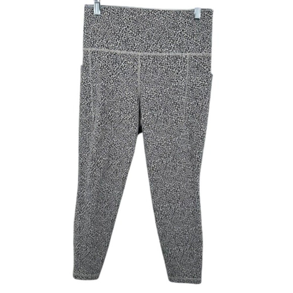 Athleta Salutation Stash II Textured Tight‎ Leggings Black White Print Size M